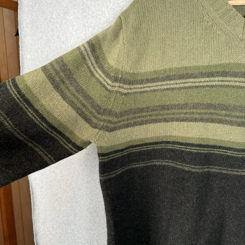 Banana Republic Sweater Mens XL Green Black V Neck‎ Lambswool Vintage Pullover